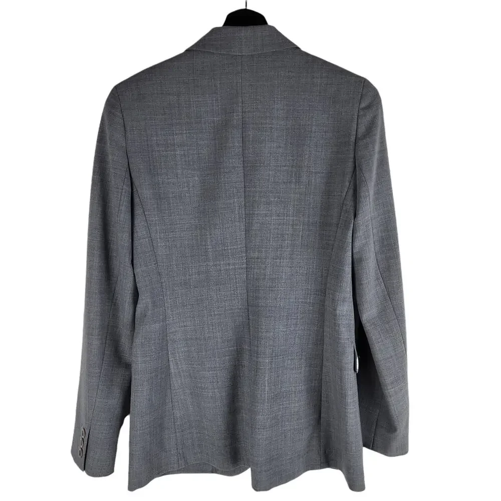 Theory Wool Three Button Blazer Gray Lined Sealed Pockets Size S